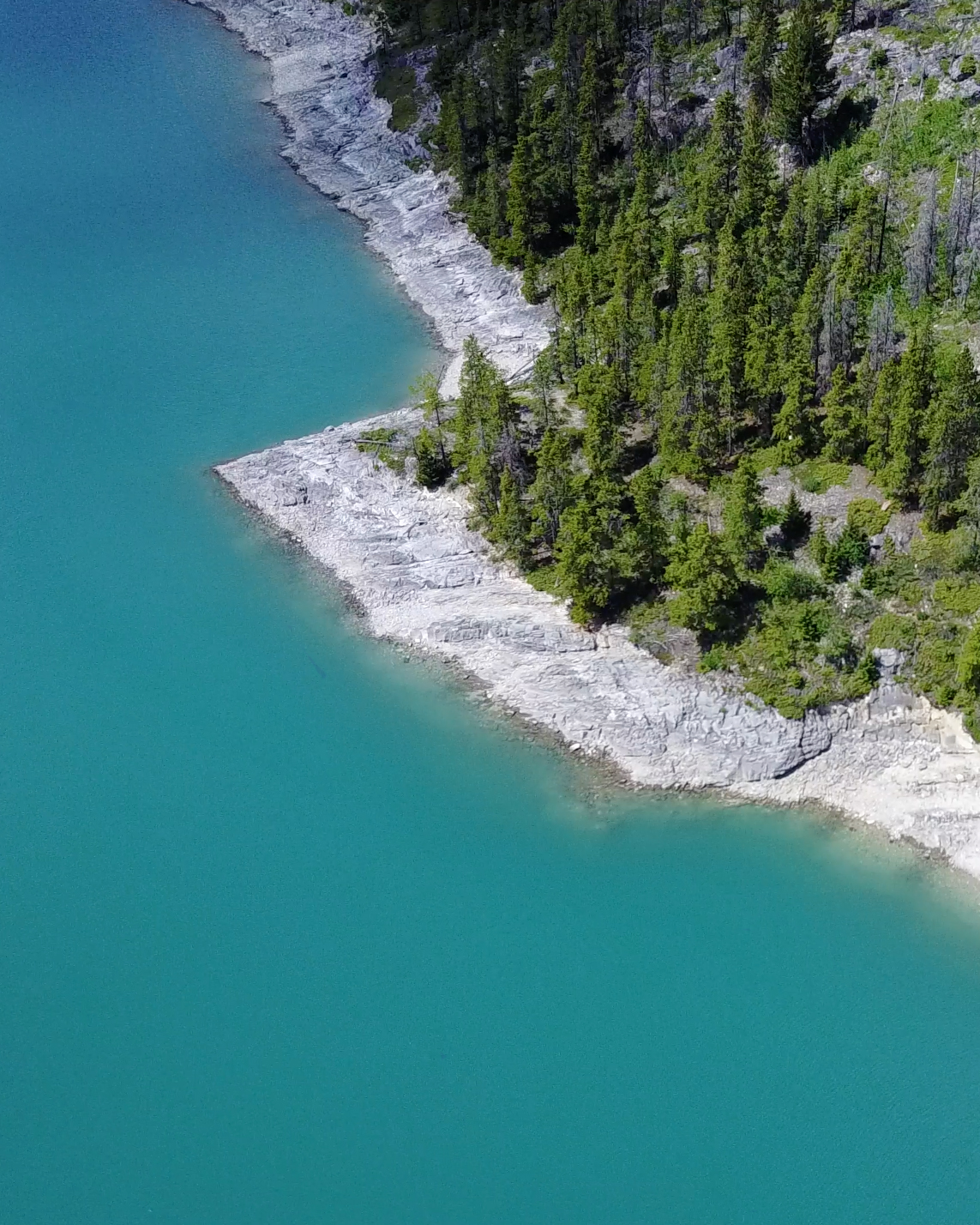 Drone shot over Lake Minnewanka